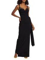 Embellished Jersey Ruched Gown