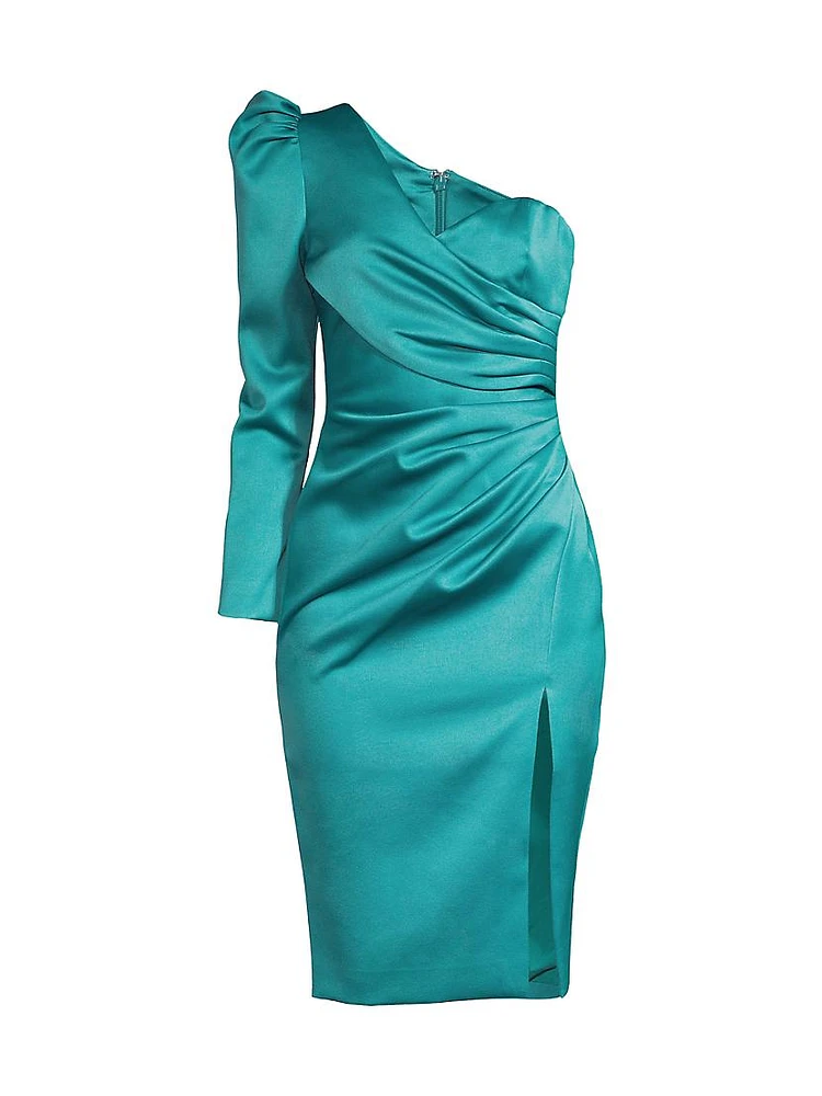 Satin One-Shoulder Sheath Dress