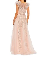 Beaded Feather-Trim Gown