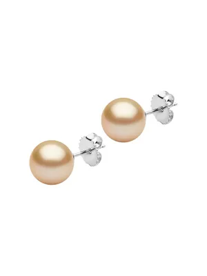 14K White Gold & 10-11MM Golden South Sea Pearl Stud Earrings