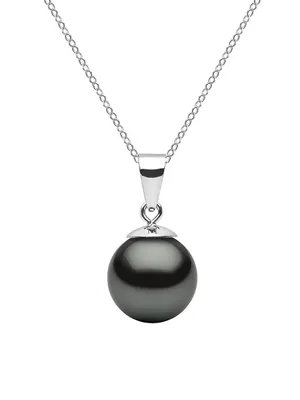 14K White Gold & 9-10MM Tahitian Pearl Pendant Necklace