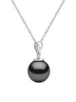 14K White Gold & 9-10MM Tahitian Pearl Pendant Necklace