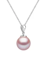 14K White Gold & 9-10MM Pink Freshwater Pearl Pendant Necklace