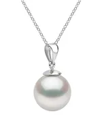 14K White Gold & 9-10MM White Akoya Cultured Pearl Pendant Necklace