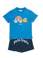 Little Boy's & Boy's Curved Logo Beachwear Shorts