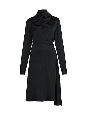 Asymmetric Satin Turtleneck Dress