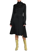 Asymmetric Satin Turtleneck Dress