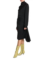 Asymmetric Satin Turtleneck Dress