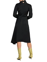 Asymmetric Satin Turtleneck Dress