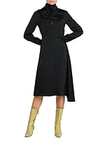 Asymmetric Satin Turtleneck Dress