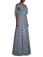 Beaded Cape A-Line Gown