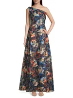 One-Shoulder Floral Ball Gown