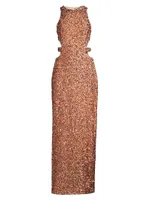 Sequin Cut-Out Column Gown