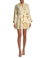 Maia Floral Linen-Blend Wrap Minidress