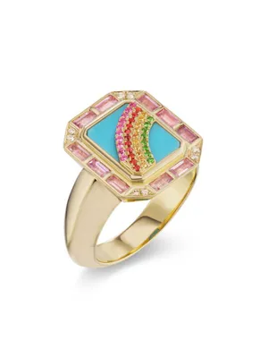 Tarot Il Arco 18K Yellow Gold & Multi-Gemstone Signet Ring