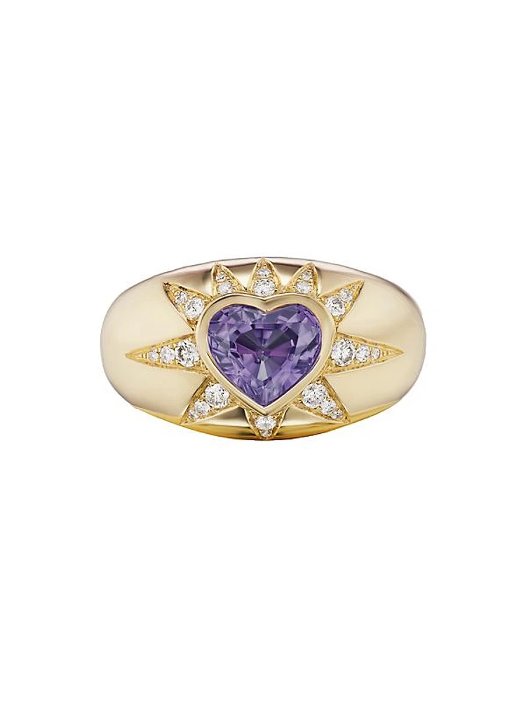 Iolite Starburst Heart 18K Gold, Diamond & Iolite Ring