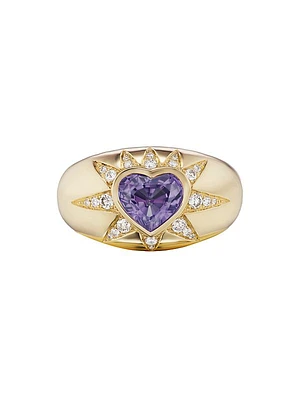 Iolite Starburst Heart 18K Gold, Diamond & Iolite Ring