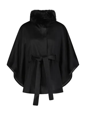 Wool Belted Cape With Toscana Lamb Collar