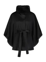 Wool Belted Cape With Toscana Lamb Collar