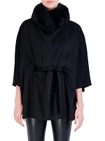 Wool Belted Cape With Toscana Lamb Collar