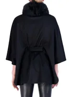 Wool Belted Cape With Toscana Lamb Collar