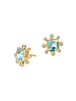 Mogul 18K Yellow Gold, Blue Topaz, & 0.35 TCW Diamond Stud Earrings