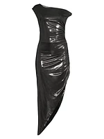 Metallic Asymmetric Draped Midi-Dress