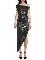 Metallic Asymmetric Draped Midi-Dress