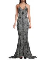 Dotted Stretch Mermaid Fishtail Gown