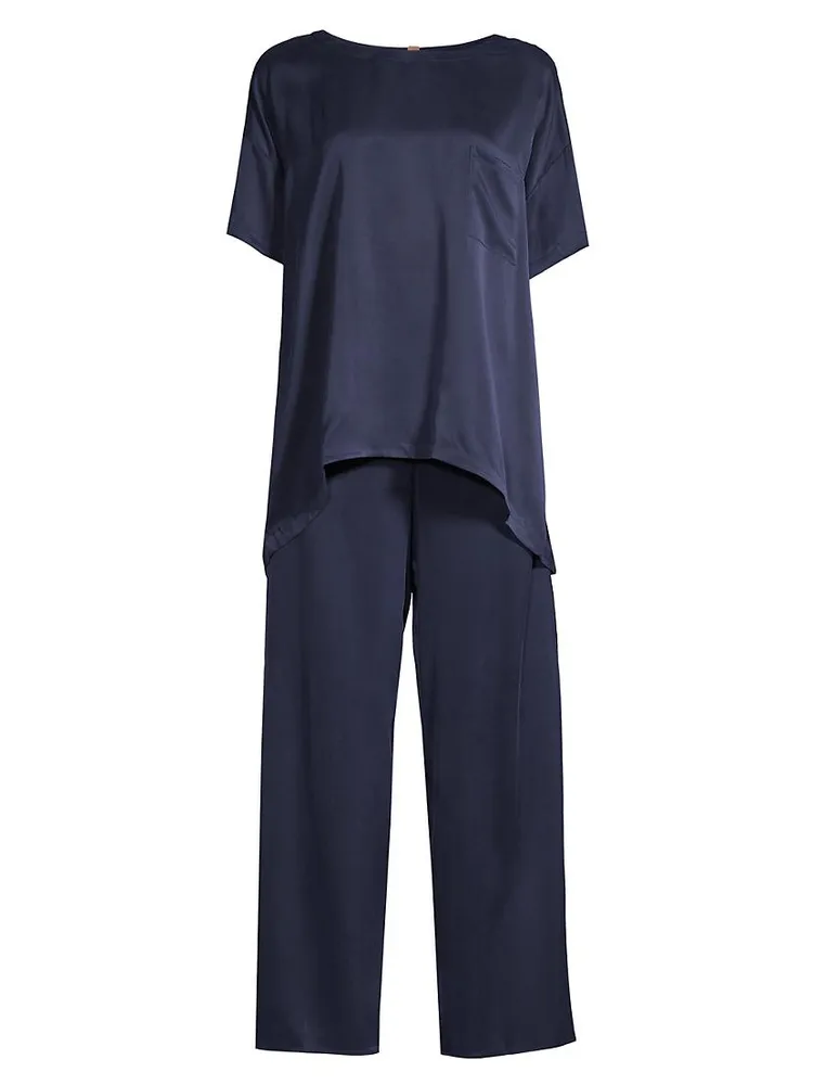 Washable Silk Tee 2-Piece Pajama Set