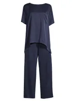 Washable Silk Tee 2-Piece Pajama Set