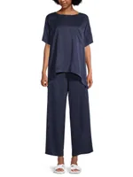 Washable Silk Tee 2-Piece Pajama Set