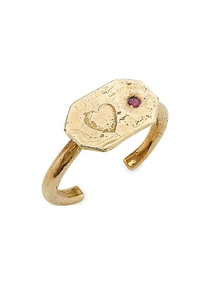 Precious Goldtone & Ruby Adjustable Ring