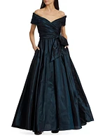 Annabelle Taffeta Off-The-Shoulder Gown