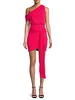 Asymmetric Stretch Crepe Tie-Waist Minidress