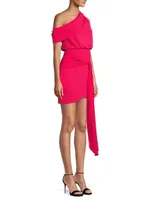 Asymmetric Stretch Crepe Tie-Waist Minidress