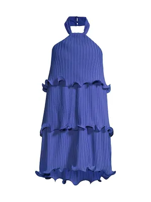 Pleated Chiffon & Georgette Halter Minidress