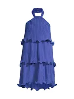 Pleated Chiffon & Georgette Halter Minidress