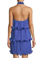 Pleated Chiffon & Georgette Halter Minidress