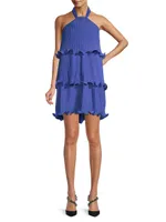 Pleated Chiffon & Georgette Halter Minidress