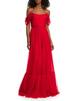 Ginny Off-the-Shoulder Tulle Gown