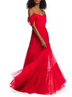 Ginny Off-the-Shoulder Tulle Gown