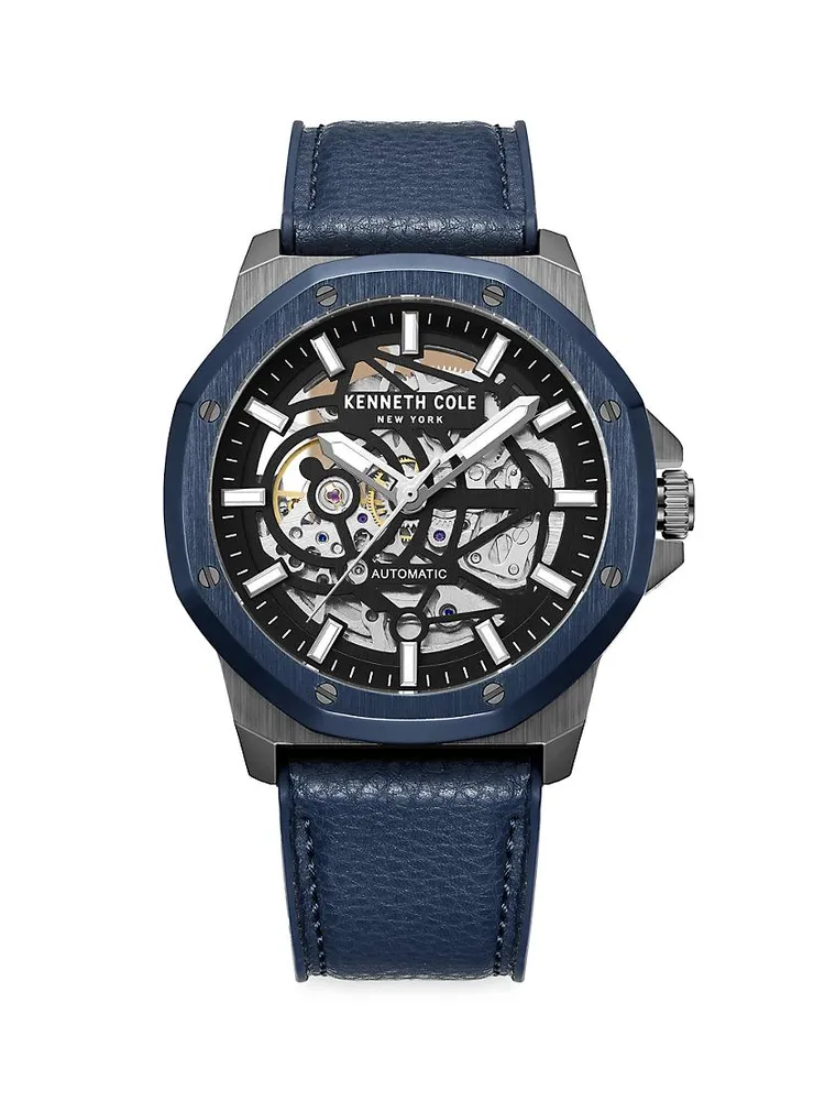Stainless Steel, Leather, & Silicone Skeleton Watch