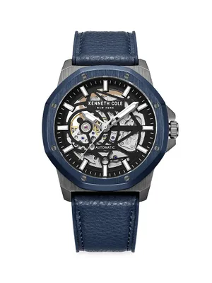 Stainless Steel, Leather, & Silicone Skeleton Watch