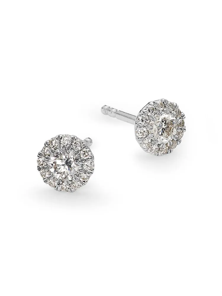 14K White Gold & 0.35 TCW Natural Diamond Halo Stud Earrings