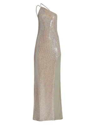 Metallic One-Shoulder Gown