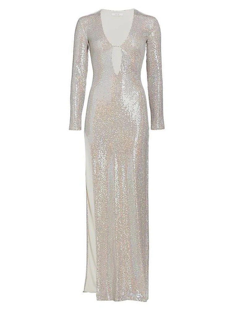 Long-Sleeve Sequin Gown