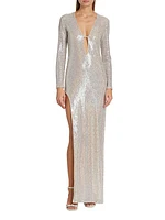 Long-Sleeve Sequin Gown