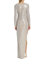 Long-Sleeve Sequin Gown