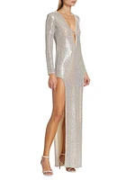 Long-Sleeve Sequin Gown